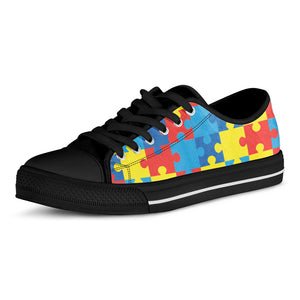 Autism Awareness Pattern Print Black Low Top Shoes