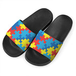 Autism Awareness Pattern Print Black Slide Sandals
