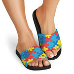 Autism Awareness Pattern Print Black Slide Sandals