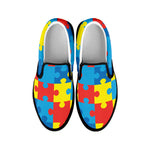 Autism Awareness Pattern Print Black Slip On Shoes