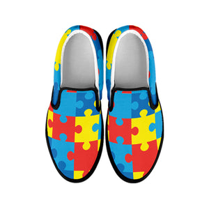 Autism Awareness Pattern Print Black Slip On Shoes