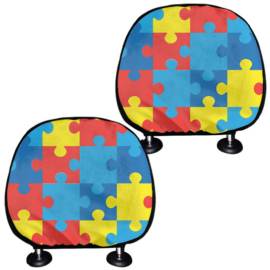 Autism Awareness Pattern Print Car Headrest Covers