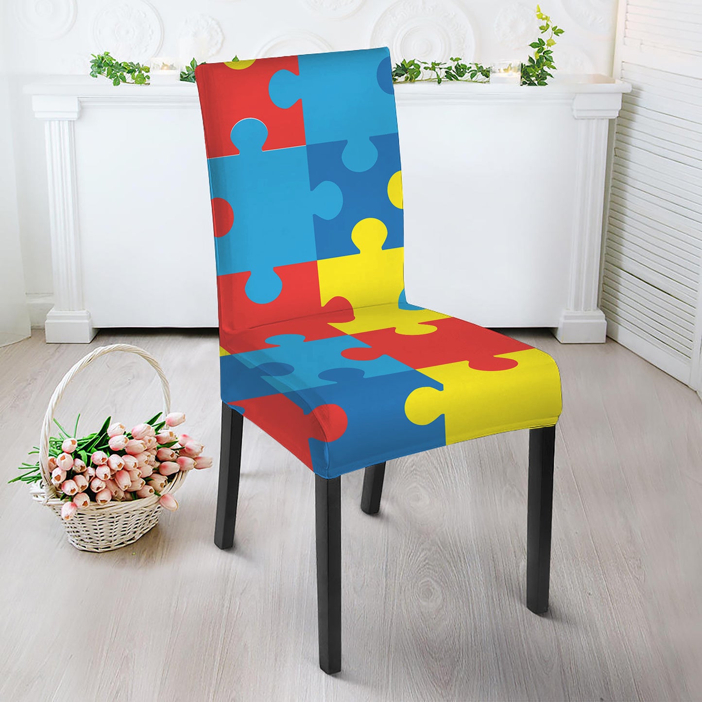 Autism Awareness Pattern Print Dining Chair Slipcover
