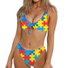 Autism Awareness Pattern Print Front Bow Tie Bikini