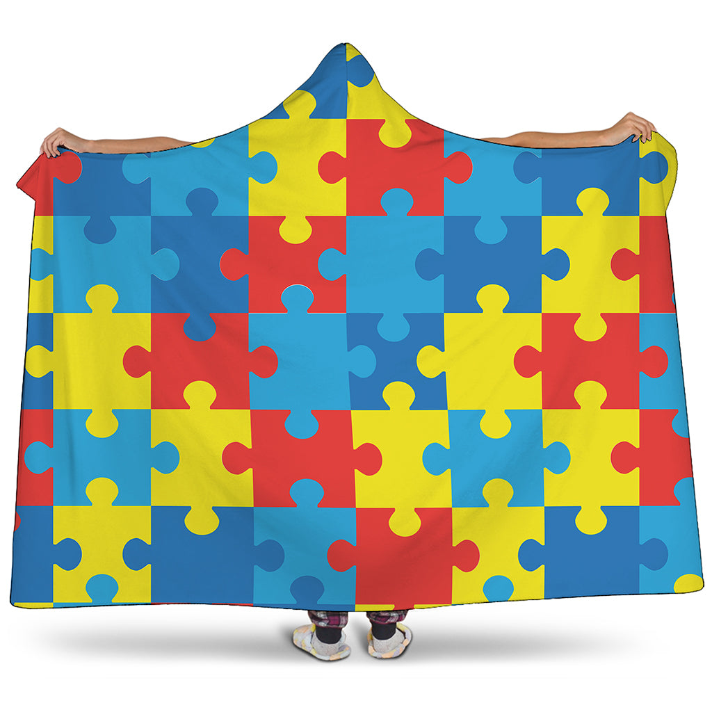 Autism Awareness Pattern Print Hooded Blanket