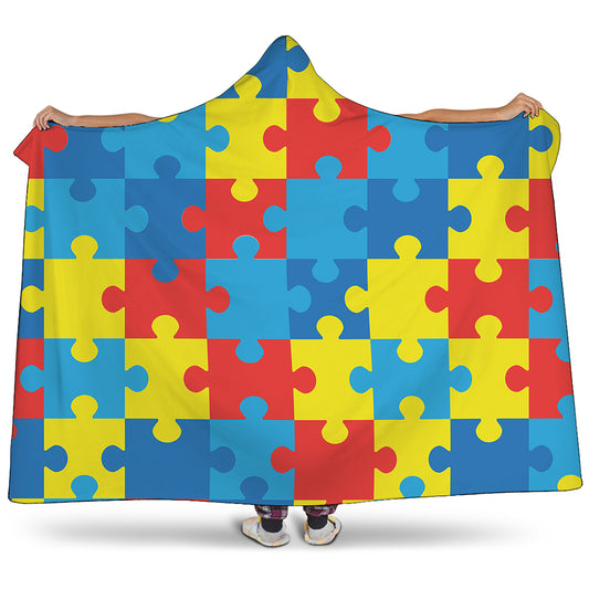 Autism Awareness Pattern Print Hooded Blanket
