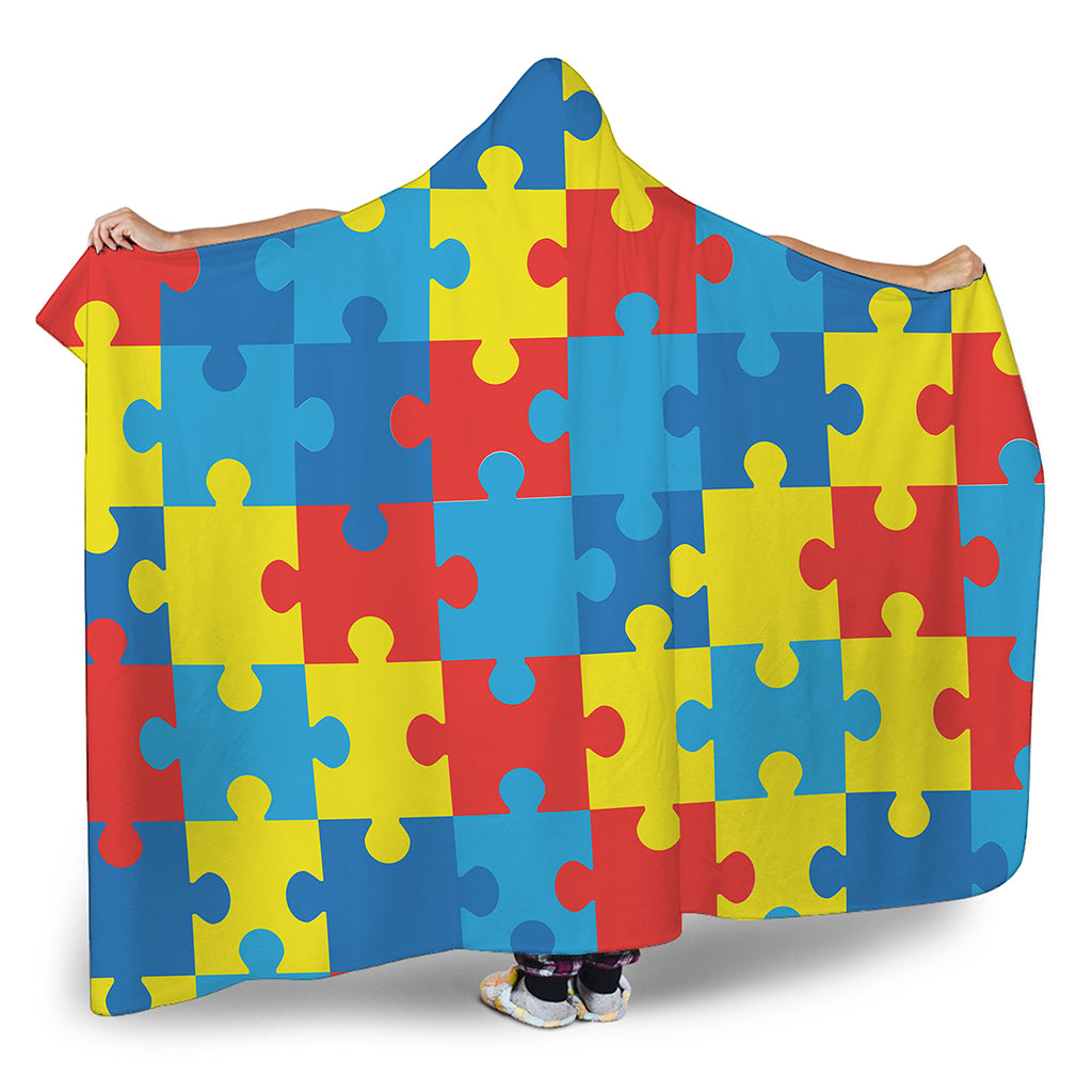 Autism Awareness Pattern Print Hooded Blanket