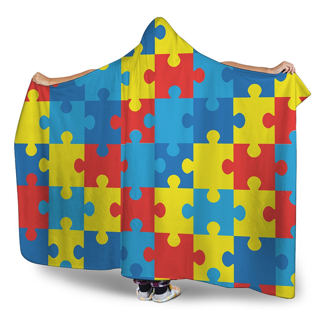 Autism Awareness Pattern Print Hooded Blanket