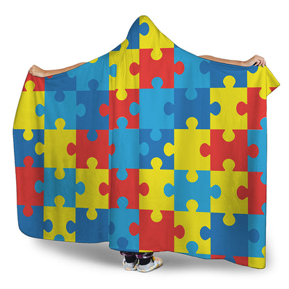 Autism Awareness Pattern Print Hooded Blanket