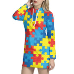 Autism Awareness Pattern Print Hoodie Dress