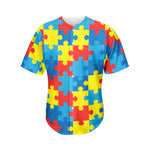 Autism Awareness Pattern Print Men's Baseball Jersey