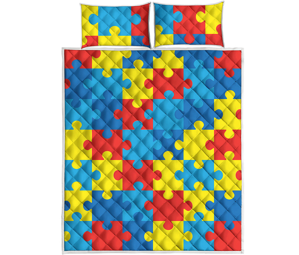 Autism Awareness Pattern Print Quilt Bed Set