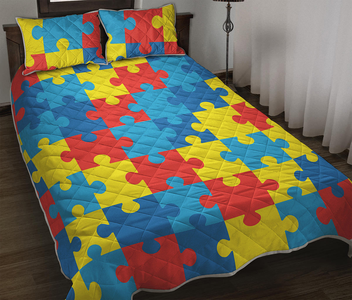 Autism Awareness Pattern Print Quilt Bed Set