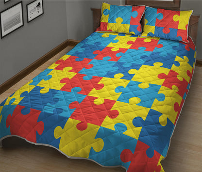 Autism Awareness Pattern Print Quilt Bed Set