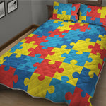 Autism Awareness Pattern Print Quilt Bed Set
