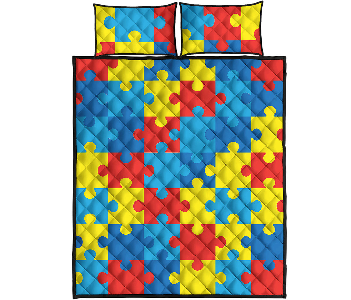 Autism Awareness Pattern Print Quilt Bed Set
