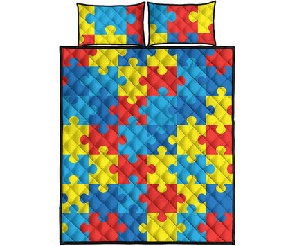Autism Awareness Pattern Print Quilt Bed Set