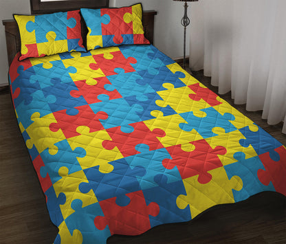 Autism Awareness Pattern Print Quilt Bed Set