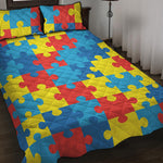 Autism Awareness Pattern Print Quilt Bed Set