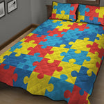Autism Awareness Pattern Print Quilt Bed Set