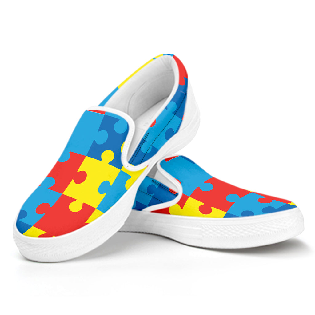 Autism Awareness Pattern Print White Slip On Shoes