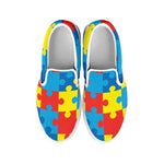 Autism Awareness Pattern Print White Slip On Shoes