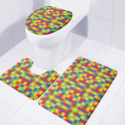 Autism Awareness Puzzle Pattern Print 3 Piece Bath Mat Set