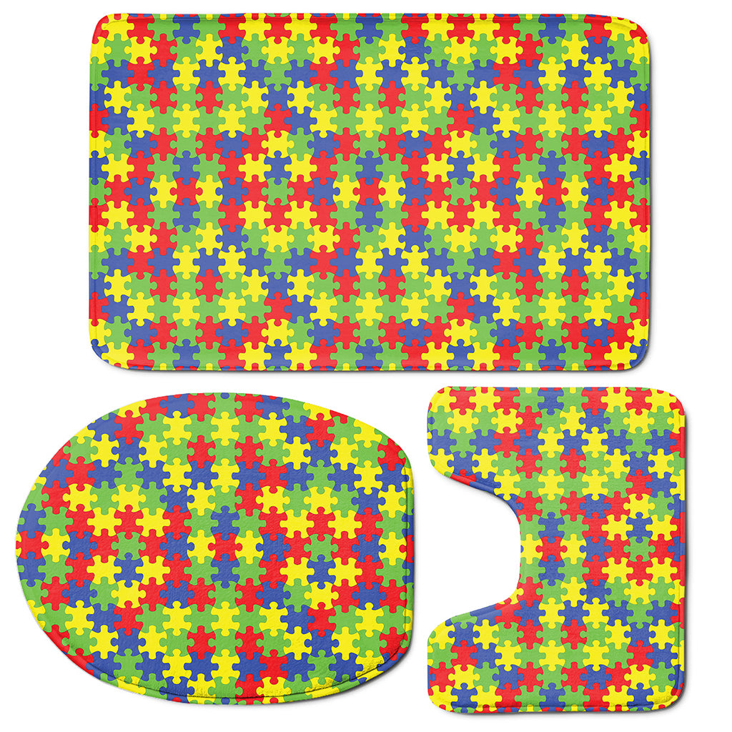 Autism Awareness Puzzle Pattern Print 3 Piece Bath Mat Set