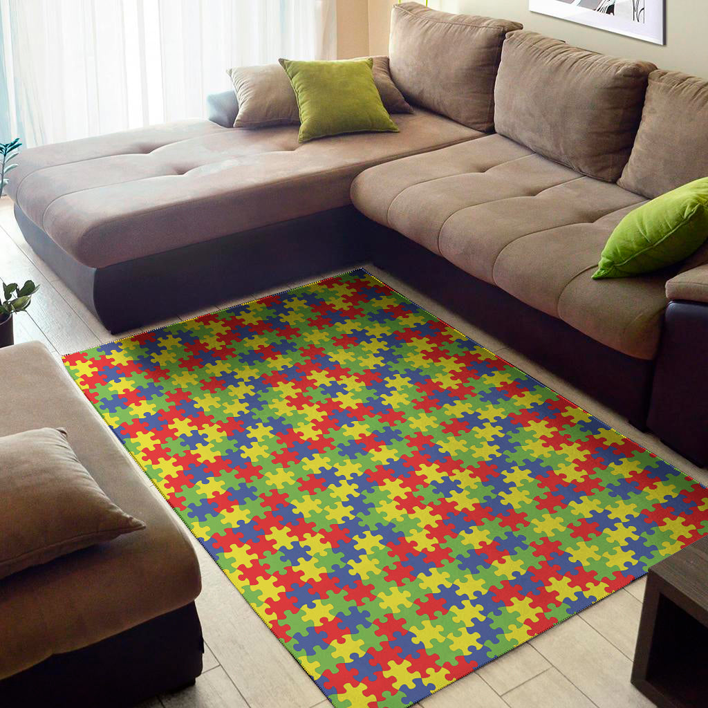 Autism Awareness Puzzle Pattern Print Area Rug