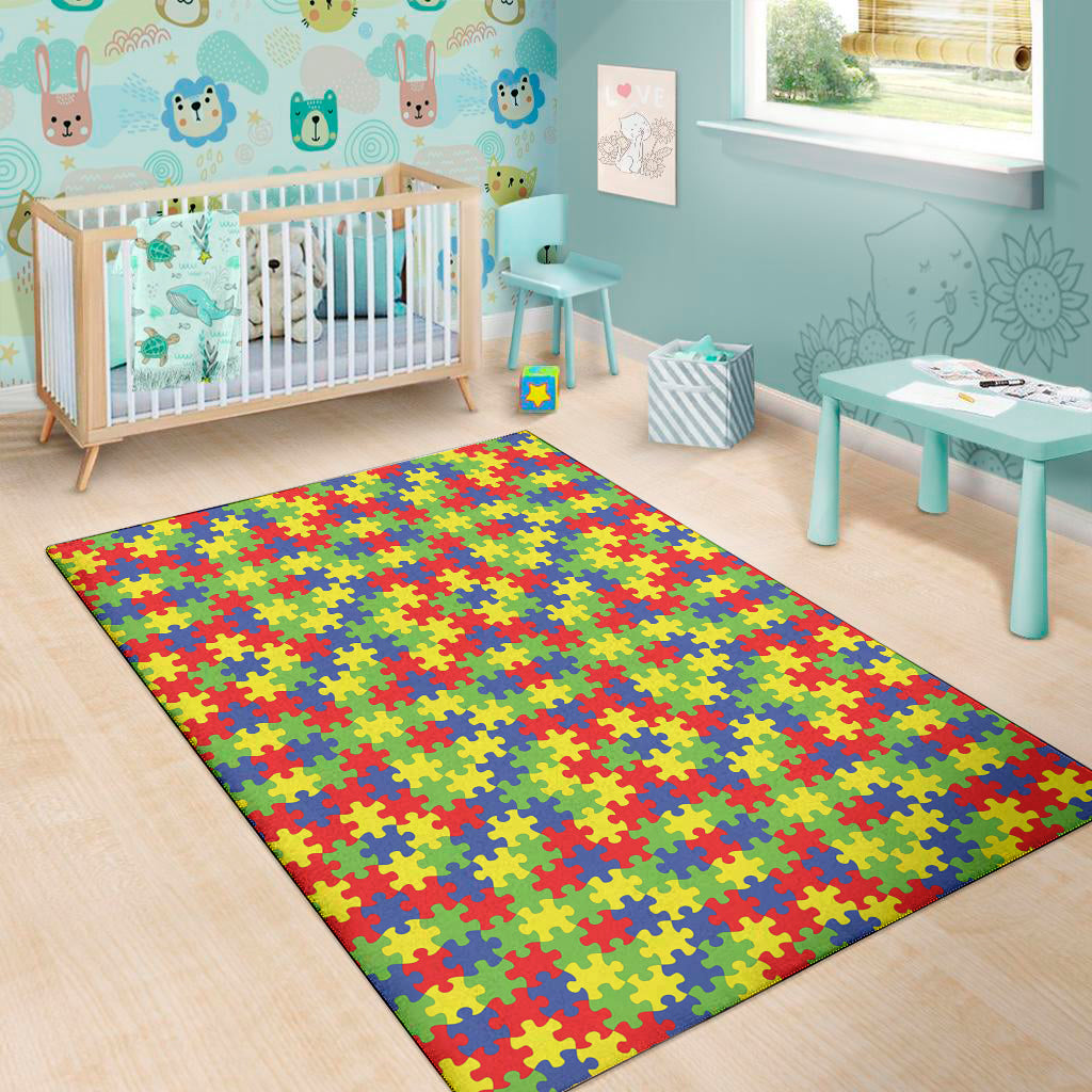 Autism Awareness Puzzle Pattern Print Area Rug