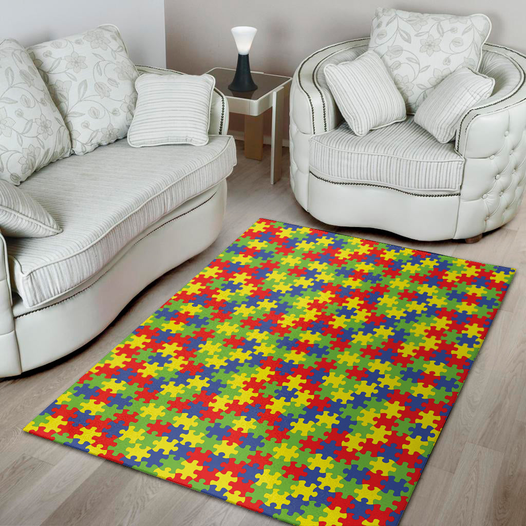 Autism Awareness Puzzle Pattern Print Area Rug