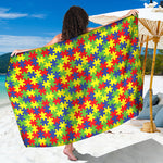Autism Awareness Puzzle Pattern Print Beach Sarong Wrap
