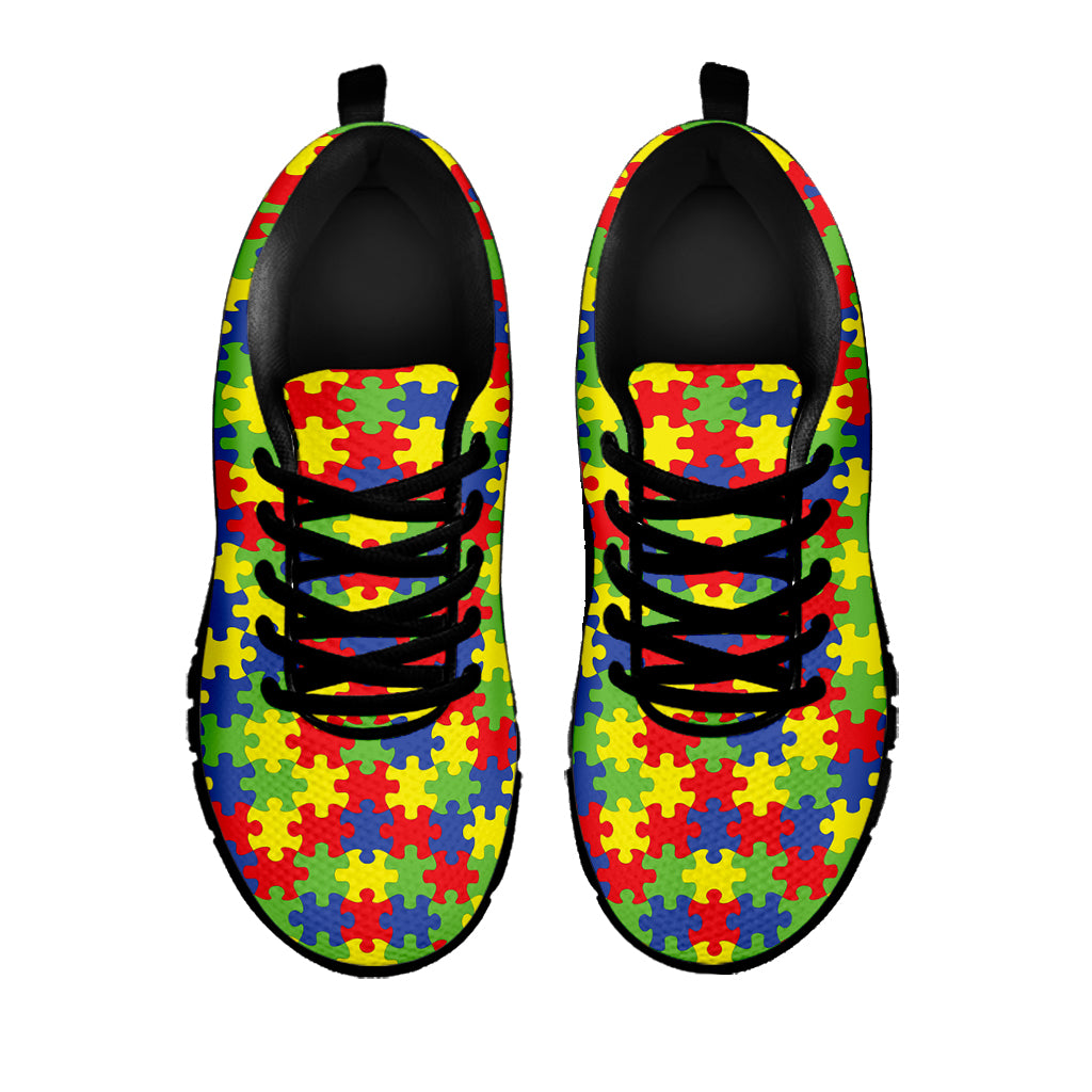 Autism Awareness Puzzle Pattern Print Black Sneakers