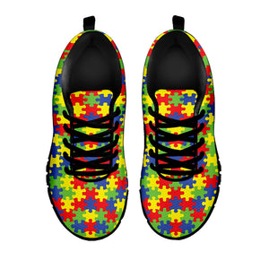 Autism Awareness Puzzle Pattern Print Black Sneakers