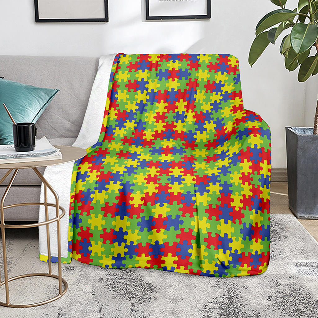 Autism Awareness Puzzle Pattern Print Blanket