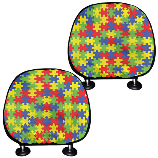 Autism Awareness Puzzle Pattern Print Car Headrest Covers