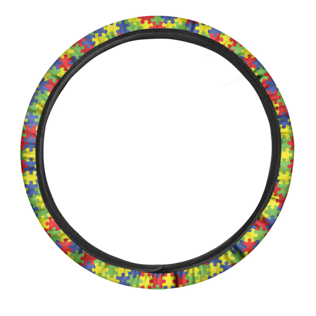 Autism Awareness Puzzle Pattern Print Car Steering Wheel Cover