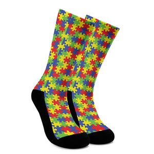 Autism Awareness Puzzle Pattern Print Crew Socks