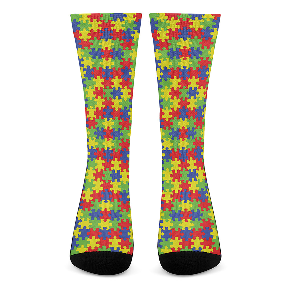 Autism Awareness Puzzle Pattern Print Crew Socks