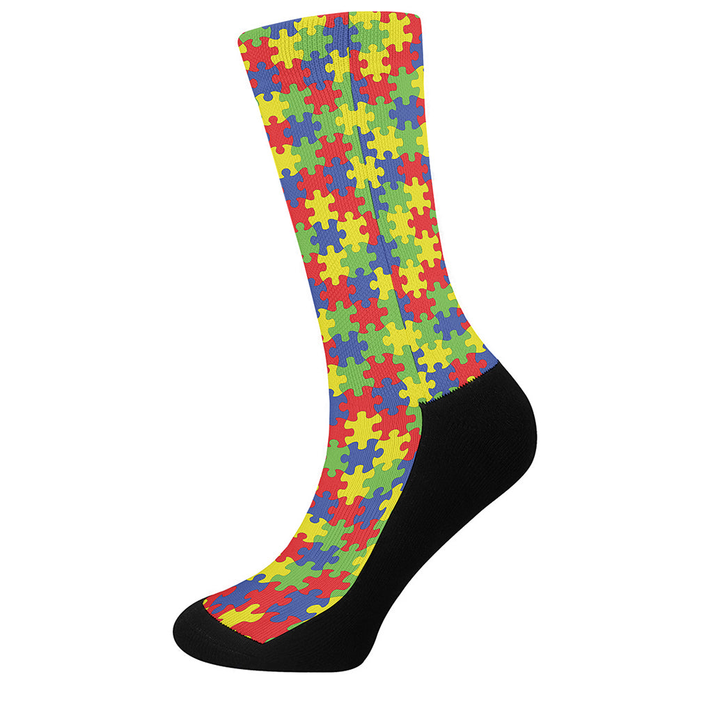 Autism Awareness Puzzle Pattern Print Crew Socks