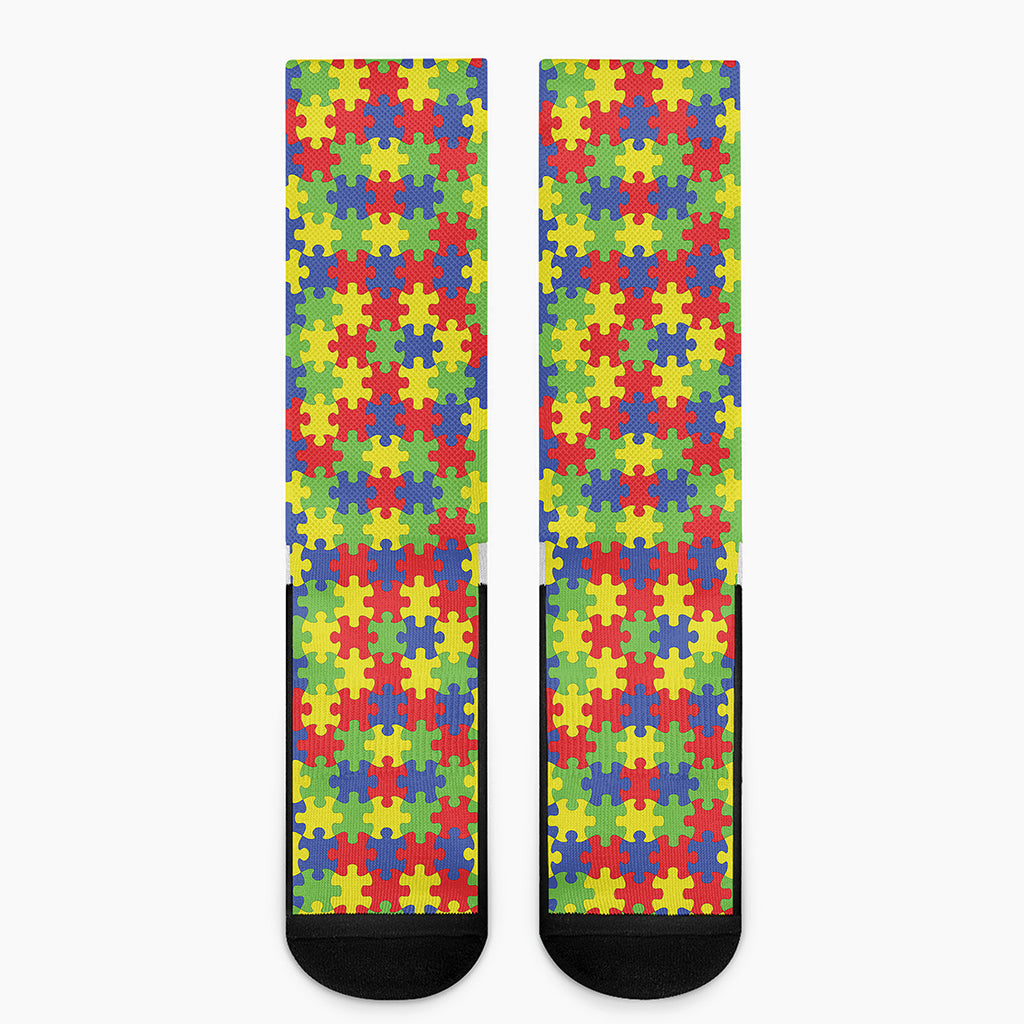 Autism Awareness Puzzle Pattern Print Crew Socks