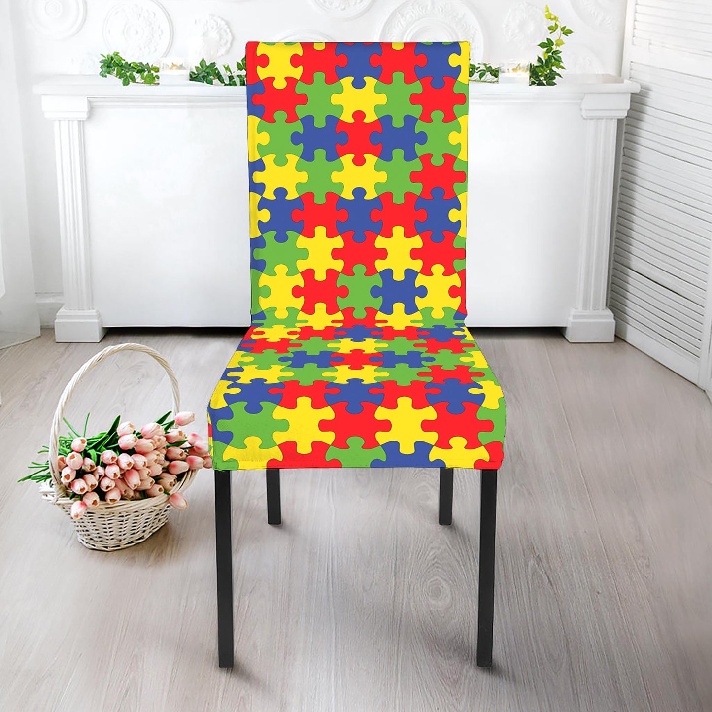 Autism Awareness Puzzle Pattern Print Dining Chair Slipcover