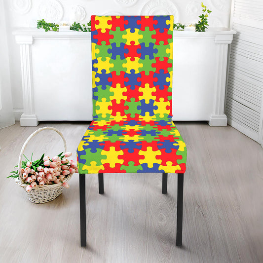 Autism Awareness Puzzle Pattern Print Dining Chair Slipcover