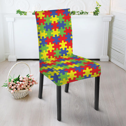 Autism Awareness Puzzle Pattern Print Dining Chair Slipcover