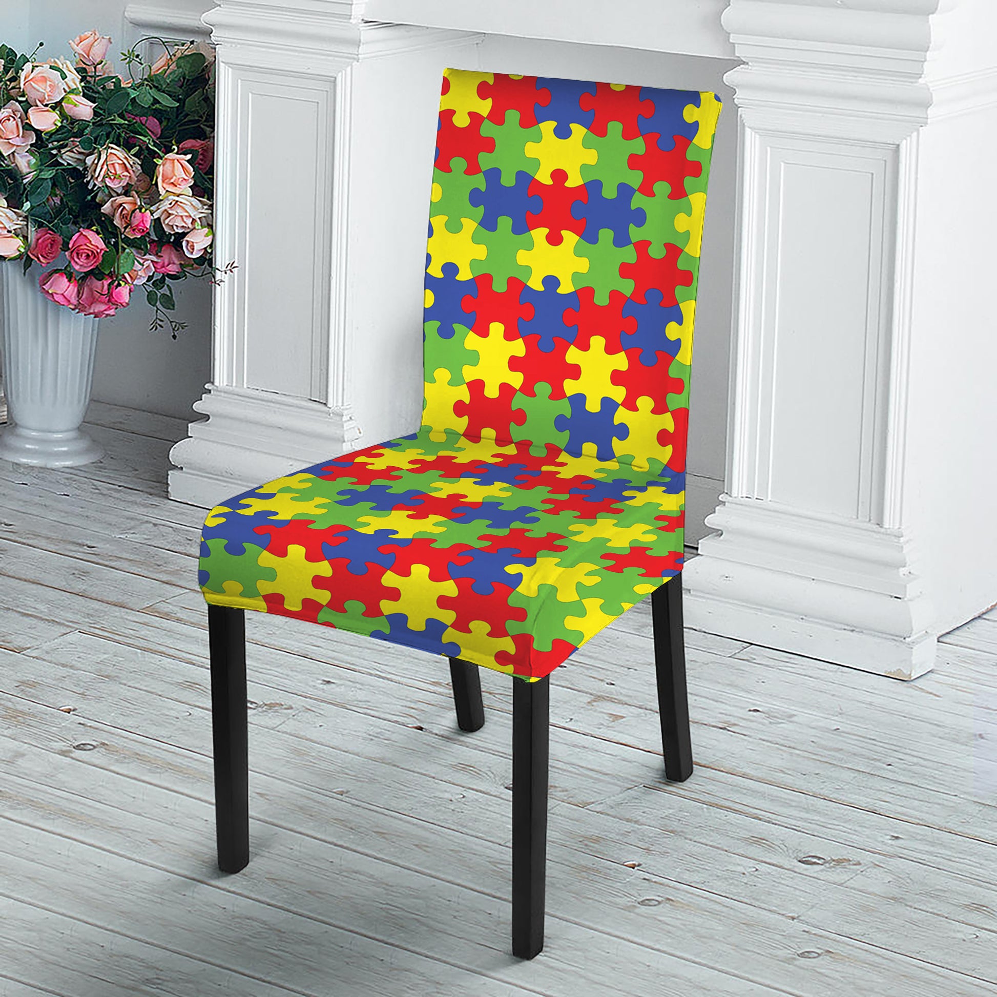 Autism Awareness Puzzle Pattern Print Dining Chair Slipcover