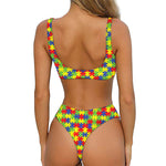 Autism Awareness Puzzle Pattern Print Front Bow Tie Bikini