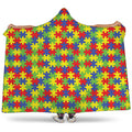 Autism Awareness Puzzle Pattern Print Hooded Blanket