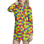 Autism Awareness Puzzle Pattern Print Hoodie Dress