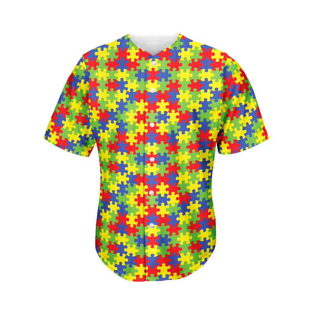 Autism Awareness Puzzle Pattern Print Men's Baseball Jersey