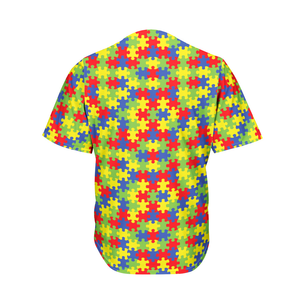 Autism Awareness Puzzle Pattern Print Men's Baseball Jersey